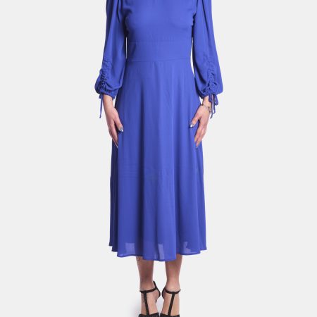 CARLA MONTANARINI VESTITO MIDI MANICA LUNGA BLUE ELETTRICO