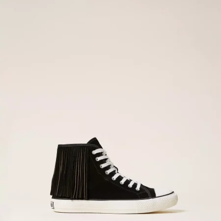 TWINSET SNEAKER ALTA CON FRANGE NERA