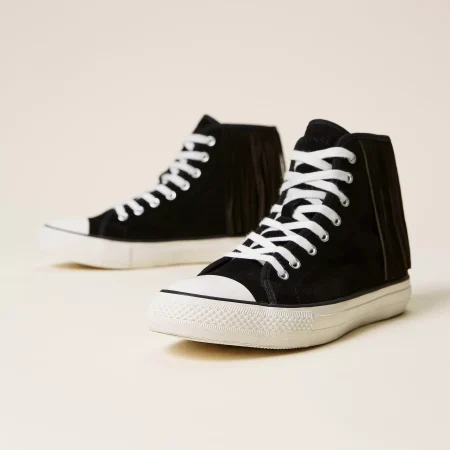 TWINSET SNEAKER ALTA CON FRANGE NERA
