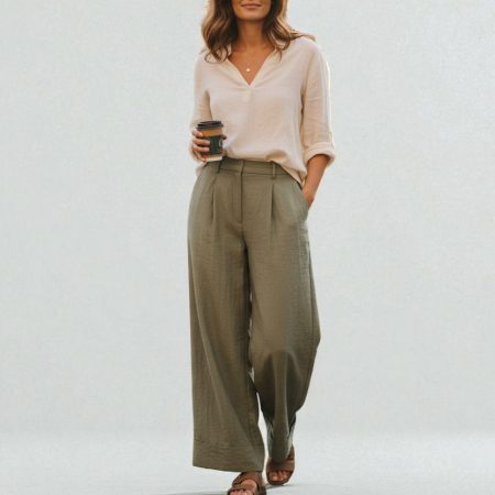 KARLEK PANTALONE EFFETTO STROPICCIATO VERDE OLIVA